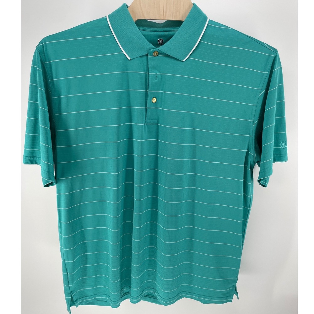 Pro Tour Polo Shirt Mens XXL Teal Striped Excellent CoolPlay Golf Short Sleeve
